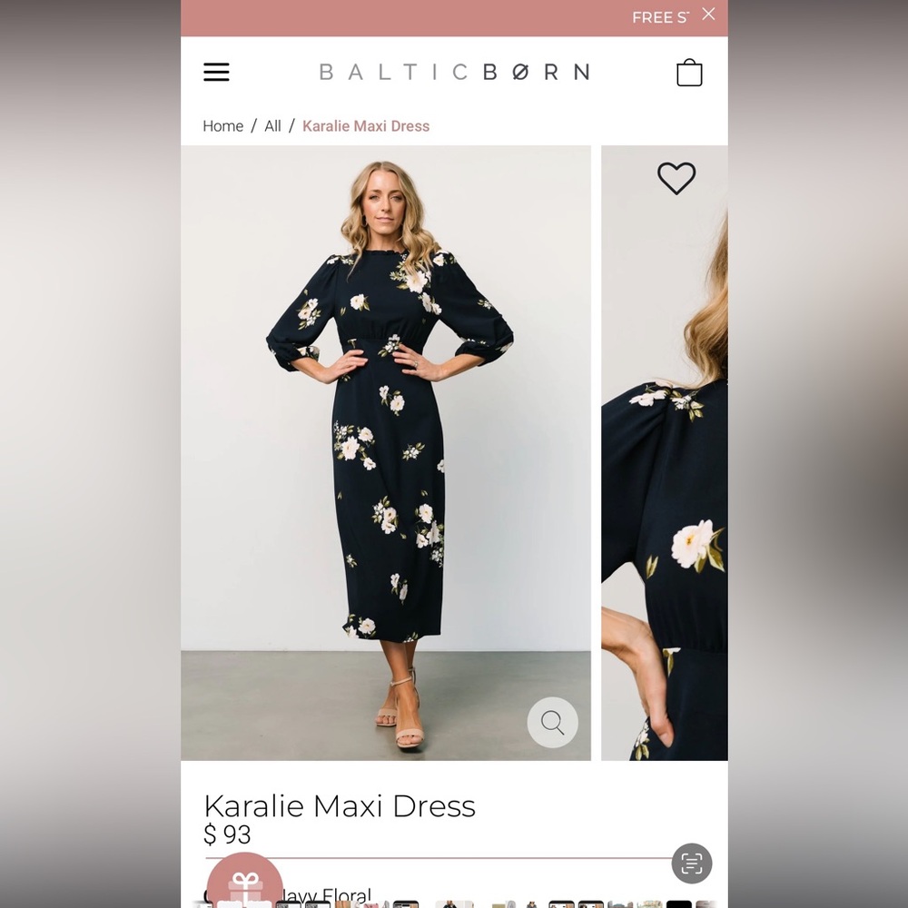 Black Floral Midi Dress with Puff Sleeves